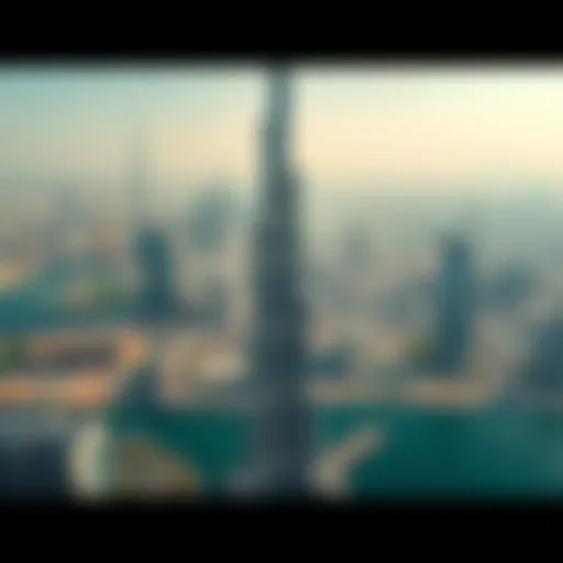 Aerial view of Burj Khalifa showcasing its towering height against the Dubai skyline