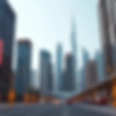 A skyline view of Dubai with modern financial institutions.