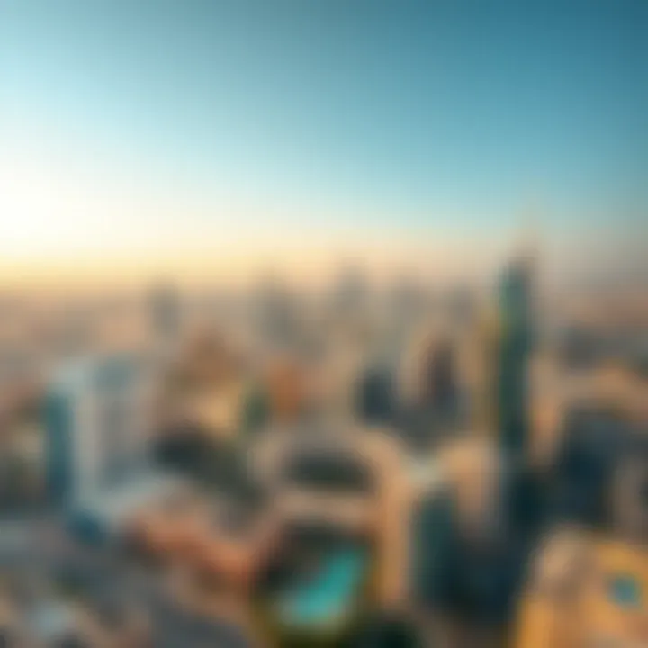 Dubai Skyline and Real Estate Developments Aerial view of Dubai skyline showcasing various real estate developments