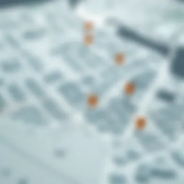 A detailed map highlighting property locations