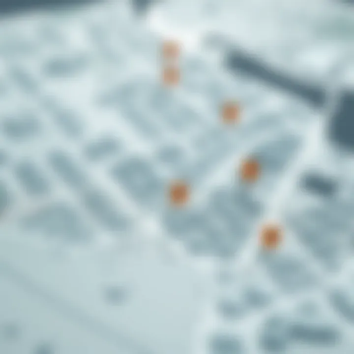 A detailed map highlighting property locations