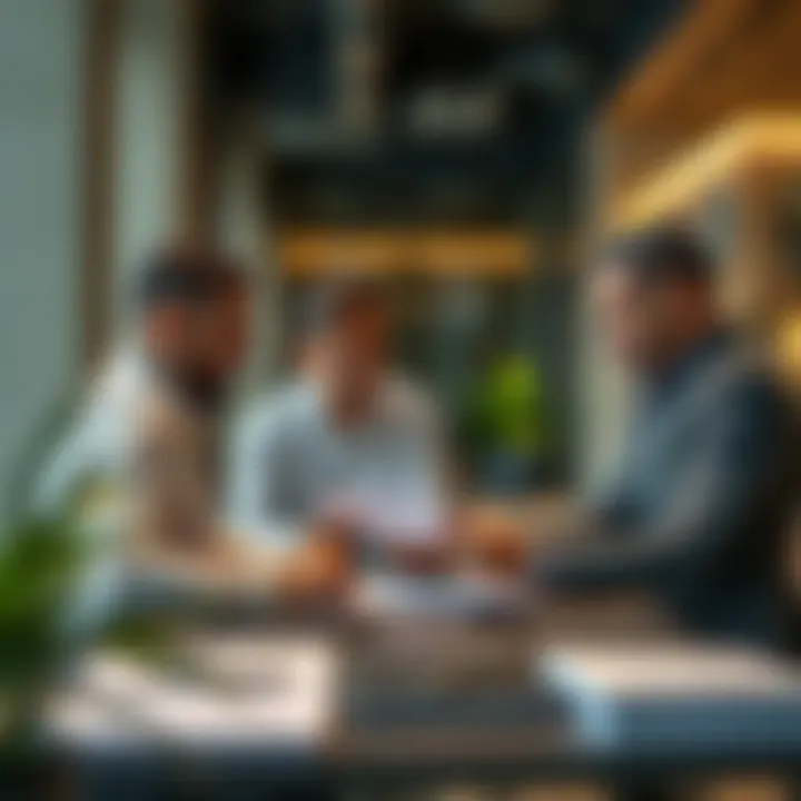 Real estate professionals discussing property transactions